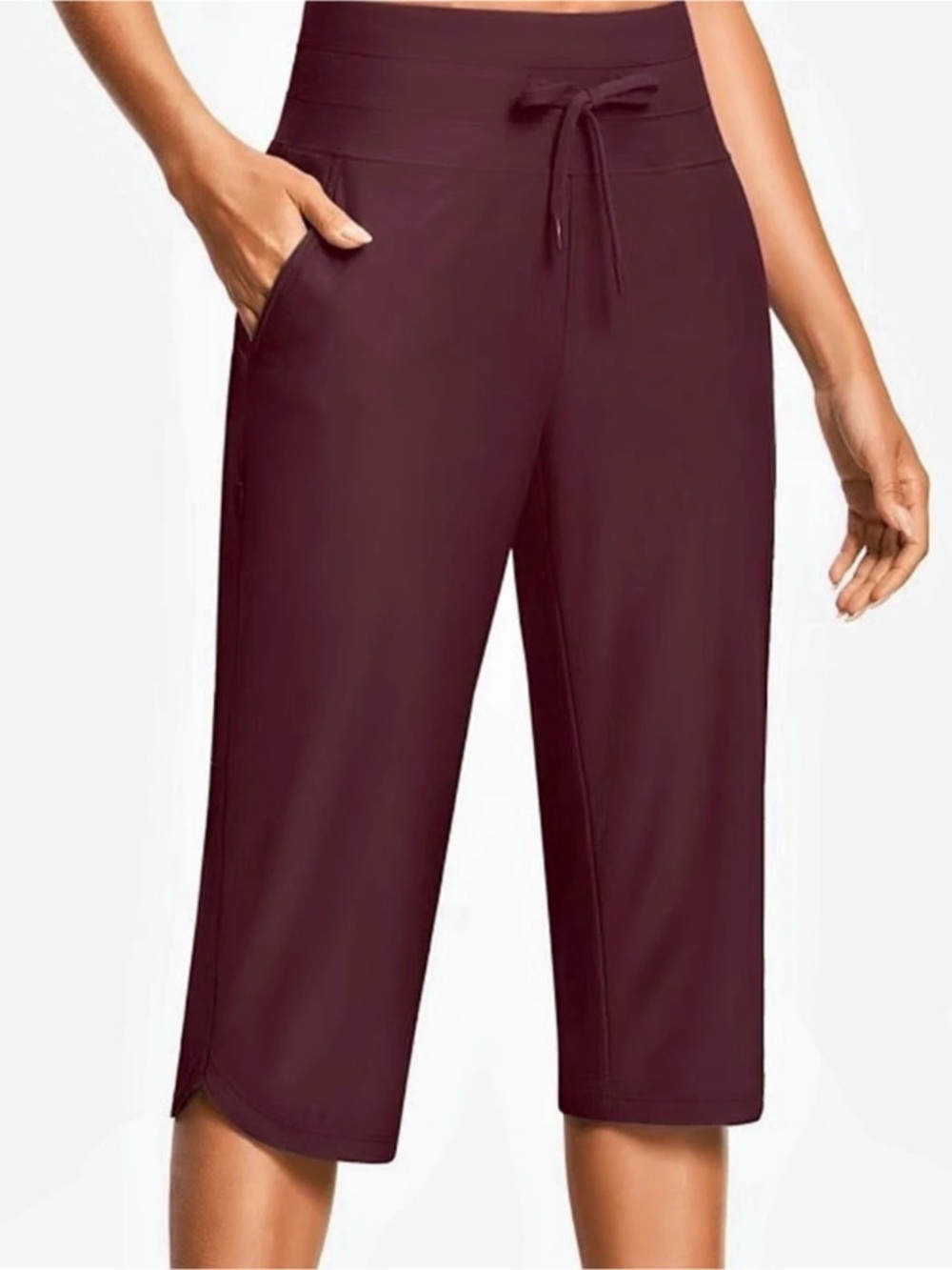 Women's Burgundy Swim Athletic Yoga Capri Pants